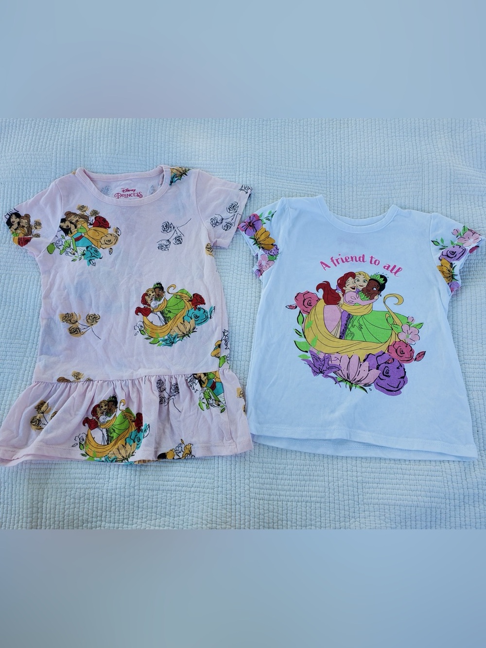 Disney Princess Girls' Pink & White Short Sleeve Tops with Floral Print